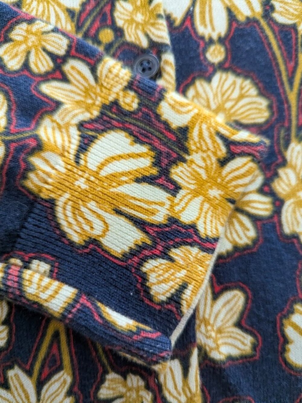 J.Crew M Cotton Floral Knitted Cardigan Navy Botanical Print Brunch Cottagecore - Picture 9 of 14